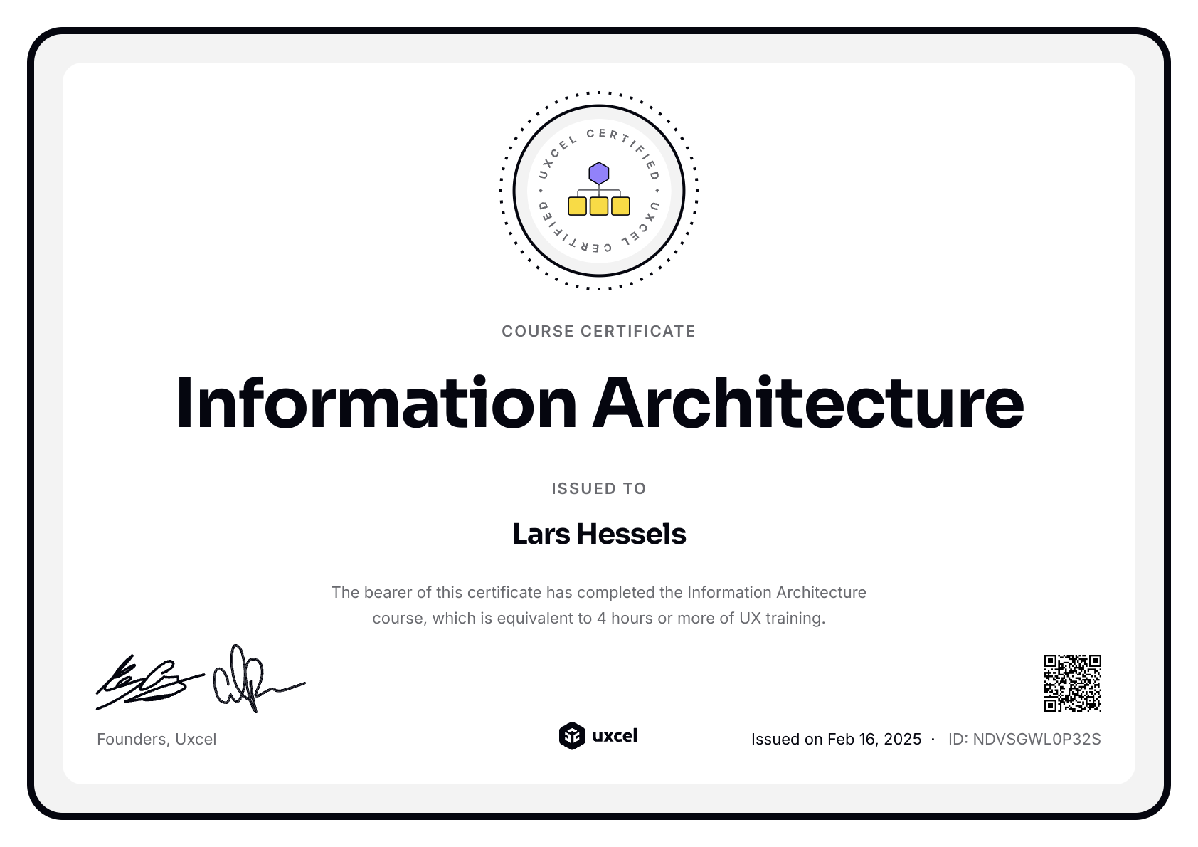Lars Hessels's certificate